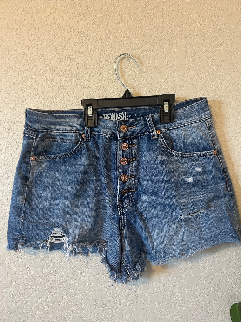 Rewash Blue Button-Front Distressed Denim Shorts